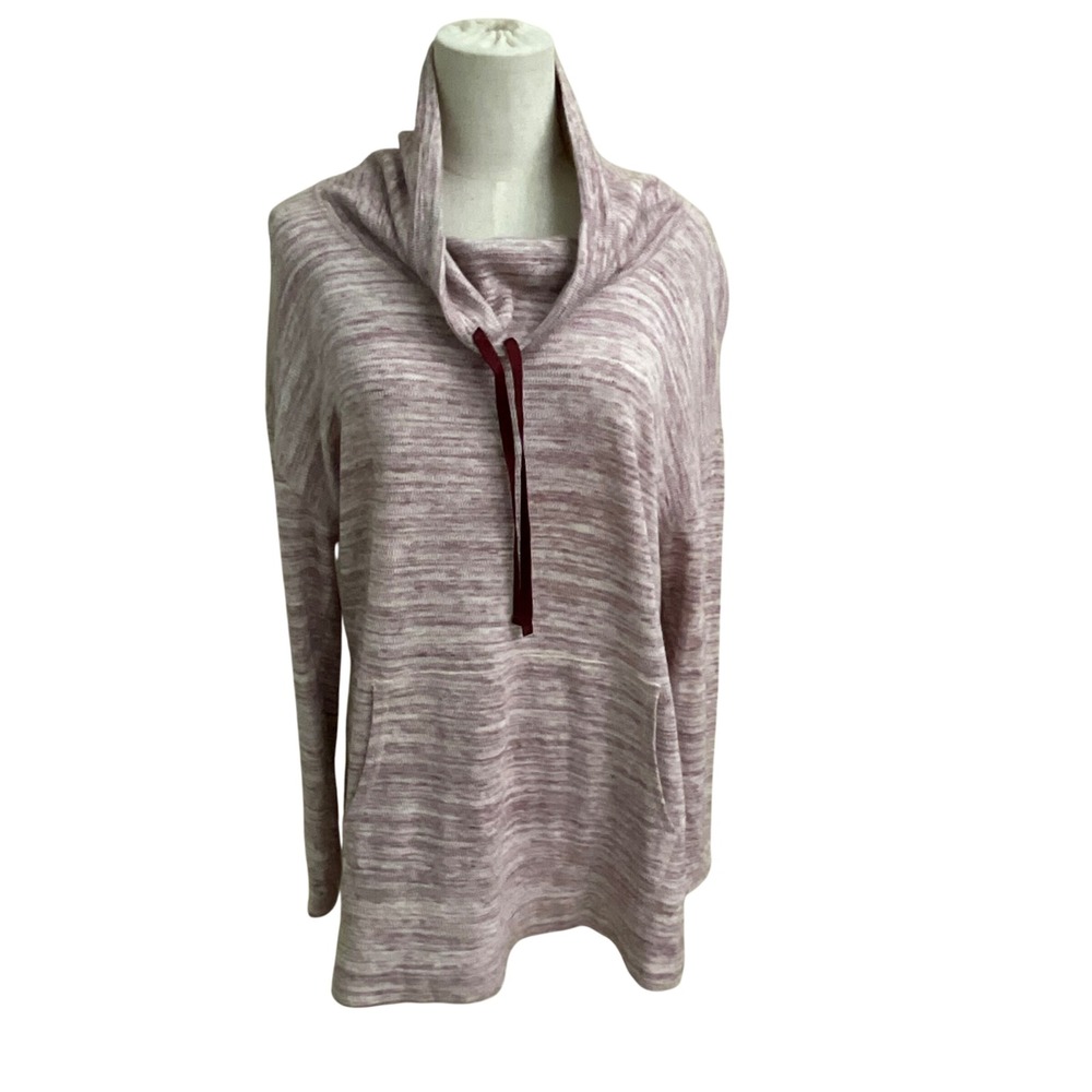 T by Talbots Women's Cowl Neck Pullover Top Heathered Pocket Tunic